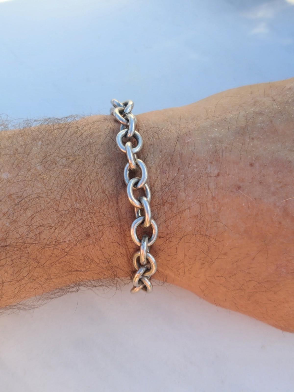 VTG Solid Sterling Silver Chunky Cable Chain Brac… - image 6