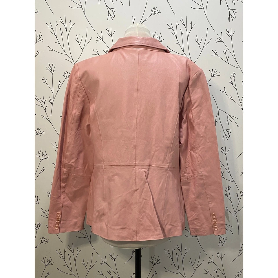 Chaqueta Blazer CHADWICKS of Boston Preciosa Rosa Bebé Claro 100% Cuero Talla 16 Foto 4 de 4