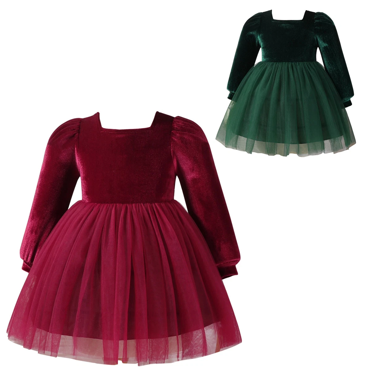Toddler Baby Girls Velvet Tutu Dress Long Sleeve Princess Christmas Party Dress