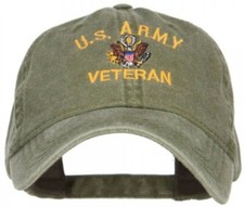 US Army Veteran - Baseball Cap/Dad Hat Washed Pigment Dyed Faded Olive Green