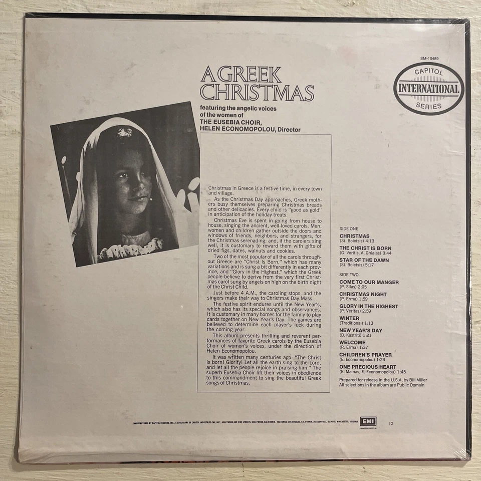 A Greek Christmas The Eusebia Choir Helen Economopolou LP Capitol Holiday SEALED - Image 2 of 2