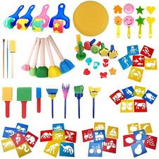 Kids Paint Brushes with Stencils for Painting Toddler Paining Set Sponge Brush