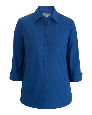トップス A Edwards Style #5355 Woman's Royal Blue 3/4 Sleeved Button Up Shirt