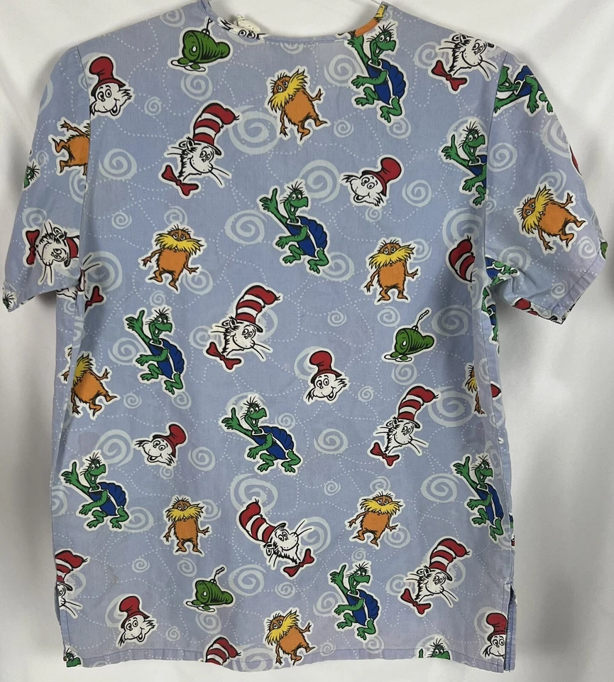 Vintage Cat In The Hat by Dr Seuss Nurse Scrubs Top Cotton Size Medium - Image 2 of 3