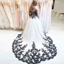 Classic Black and Ivory Wedding Dresses A-line Sweep Train Rustic Bridal Gowns