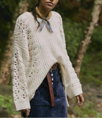 Anthropologie Pilcro Devenne Pointelle Knitted Pullover Sz Medium Ivory  Sweater