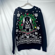Mens Star Wars Darth Vader Black Ugly Christmas Sweater Light Saber Size Large