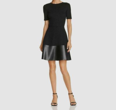 slim fit dress slacks Black Leather Skater Dress Black / 6 main image 1