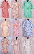 Indian Women Floral Sleepwear Cotton Kimono Robe Dressing Gown OneSize Bathrobe