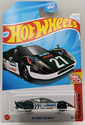 Hot Wheels '67 Ford GT40 Mk.IV Die-Cast Car - Then And Now 5/10, 220/250, Green, 1:64 Scale