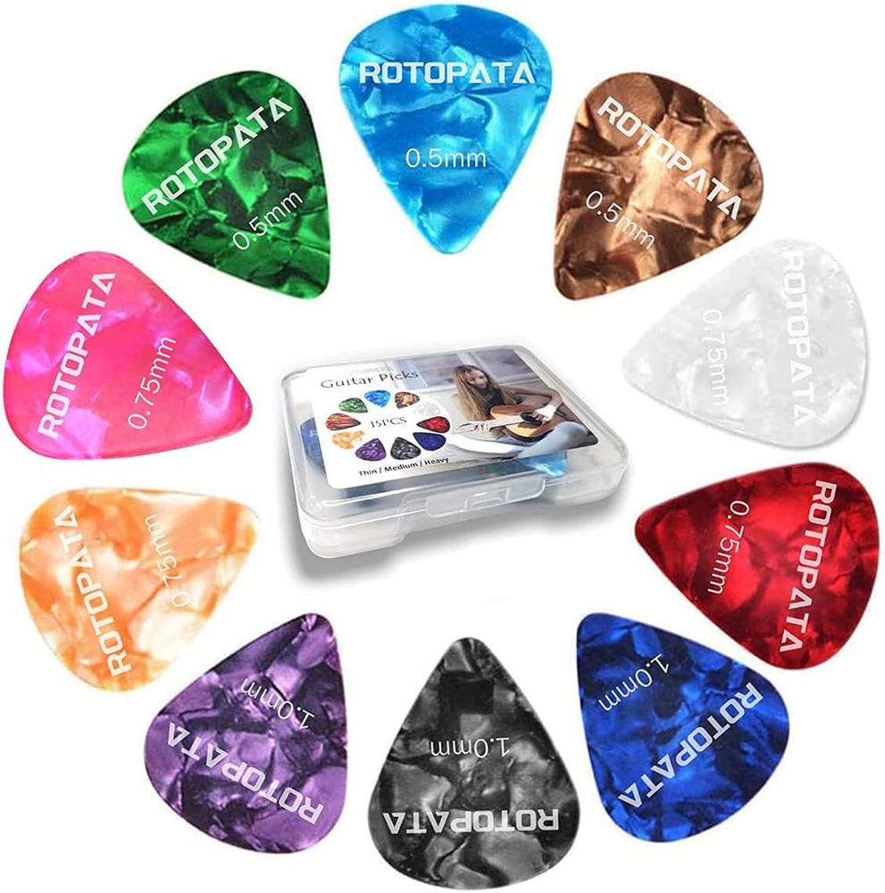 15-Pack Guitar Picks in 0.5-1.0mm with Storage Box