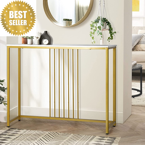 Hallway Table Console Table with Marble Tabletop and Steel Frame 95Cm - Picture 12 of 12
