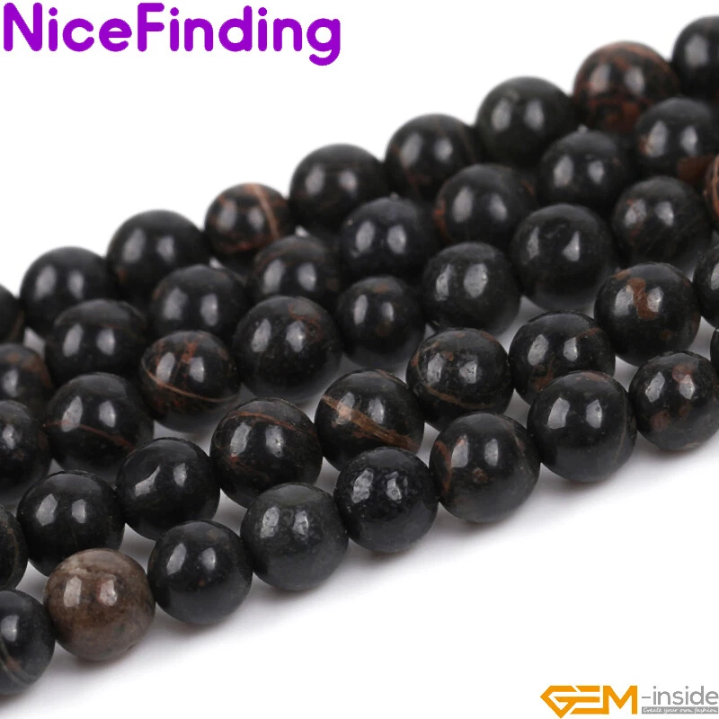 Cuentas naturales de piedras preciosas de obsidiana negra dorada marrón oscuro para hacer joyas 15" Foto 4 de 4