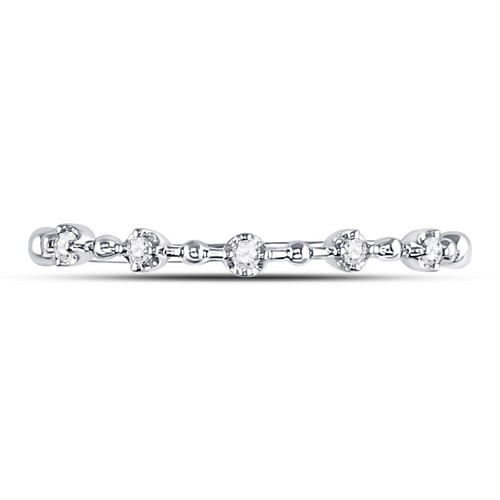 10kt White Gold Womens Round Diamond Bead Dot Stackable Ring 1/20 Cttw - Picture 3 of 3