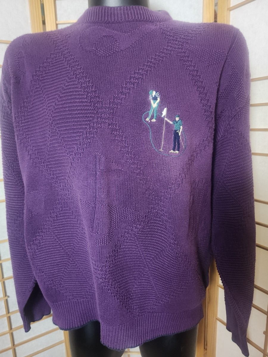 スズ様 Isle Of Cotton Golfers Sweater Mens XL Purple Made USA 100% Cotton