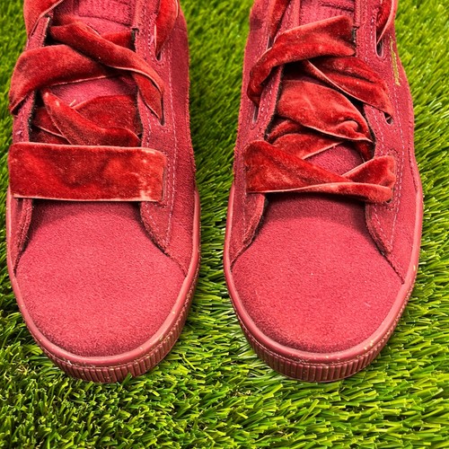 Puma Suede Heart Boys Size 7C Red Burgundy Athletic Casual Suede Shoes Sneakers - Picture 6 of 10