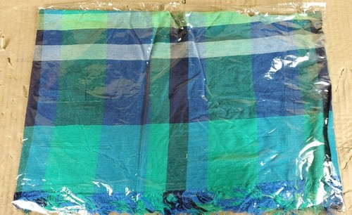 Turquoise Blue Green Plaid Head Neck Scarf 6Ft X 21Inch New in Package - Picture 4 of 4