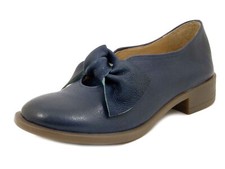 Women's Blue Leather Bow Ballet Flats Made in Italy