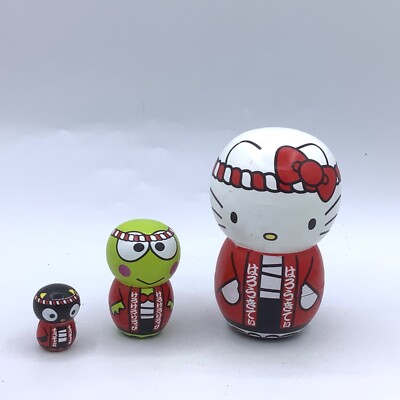 Sanrio Hello Kitty Nesting Dolls Wood Wooden Painted Red Kimono 4.5''