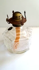 Vintage Lamplight Farms Horse & Buggy Oil Lamp Hexagon Pressed Glass Amish
