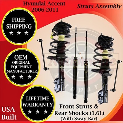 Monroe OEM Front Struts W/ Sway Bar & Rear Shocks For 2006-2011 Hyundai Accent
