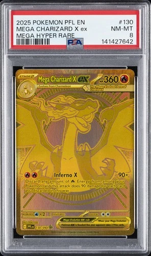 2025 POKEMON PFL EN-PHANTASMAL FLAMES MEGA HYPER RARE MEGA CHARIZARD X EX PSA 8