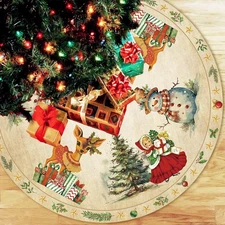 Vintage Christmas Decorations Tree Skirt 48 Inch Retro Sika Deer Xmas Tree Mat V