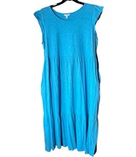 Time And Tru Cotton Knit Dress Size 20 XXL Blue Lightweight Tiered Beach