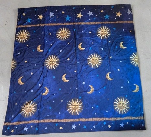 Vintage 90s Celestial Shower Curtain Sun Moon Stars Blue Gold Y2K Whimsygoth