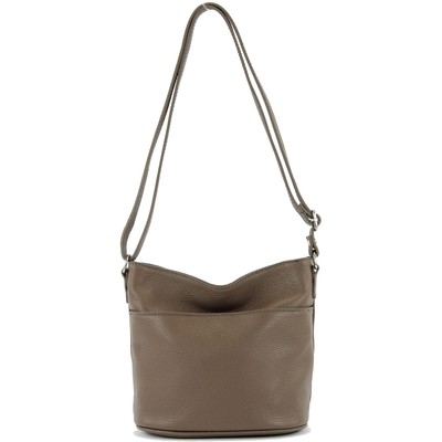 - T198 - Italian shoulder bag small made of leather (Dark taupe)