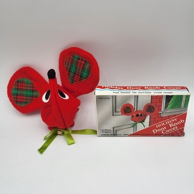 Vintage 1987 Emson Holiday Door Knob Cover Red Mouse w/ Box