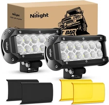 Nilight Led Light Bar Kit with Yellow/Black Covers 2PCS 36W 6.5Inch Flood Lights