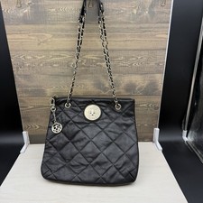DKNY Black Leather Quilted Shoulder Bag Purse Handbag Gold Chain Straps