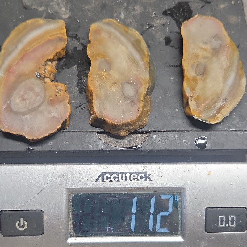 Lot of 3 Polished Agatized Chert Lapidary Stone Slabs/Slices - 112g Cabbing