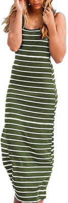 Roselux Women XXL Sleeveless Scoop Neck Striped Maxi Sundresses Loose Racerback