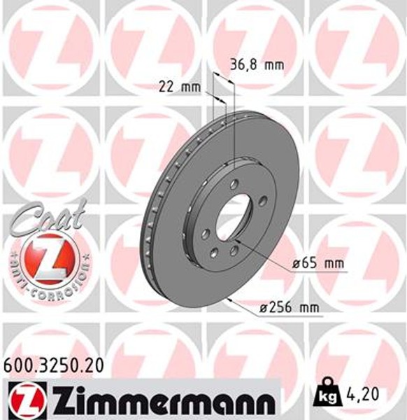 2X Bremsscheibe Coat Z Zimmermann 600.3250.20 FüR VW Seat Skoda Citigo UP KF1-image