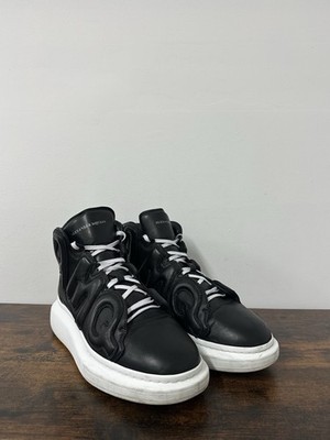 Alexander McQueen Herren Sneaker Schwarz High Top Leder Maxi Logo Sneaker EU 45