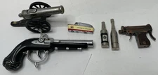 VINTAGE LIGHTERS LOT FIGURAL CANNON FLINTLOCK PISTOL UZI GUN BOAT LIQUOR BOTTLE