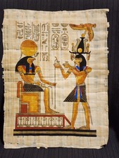 Hand Painted Egyptian Papyrus Art - Horus & Pharaoh Scene