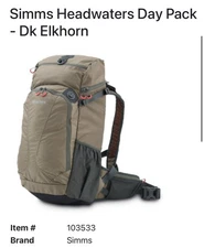 Simms Headwaters Day Pack - Dk Elkhorn New with Tags Vintage Fishing Gear