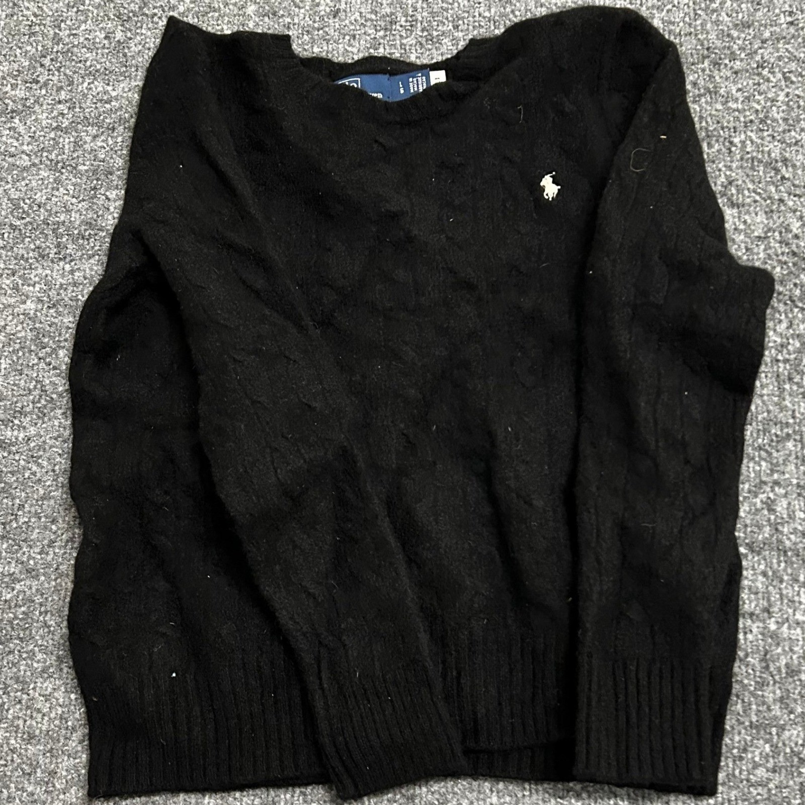 Polo Ralph Lauren Sweater Mens Size L Black Wool Cashmere Cable Knit Crewneck