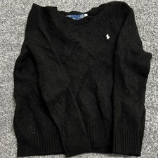 Polo Ralph Lauren Sweater Mens Size L Black Wool Cashmere Cable Knit Crewneck
