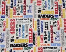 Vintage 1994 Colorful NFL Team Name Fabric 100 Cotton 60" x 22"