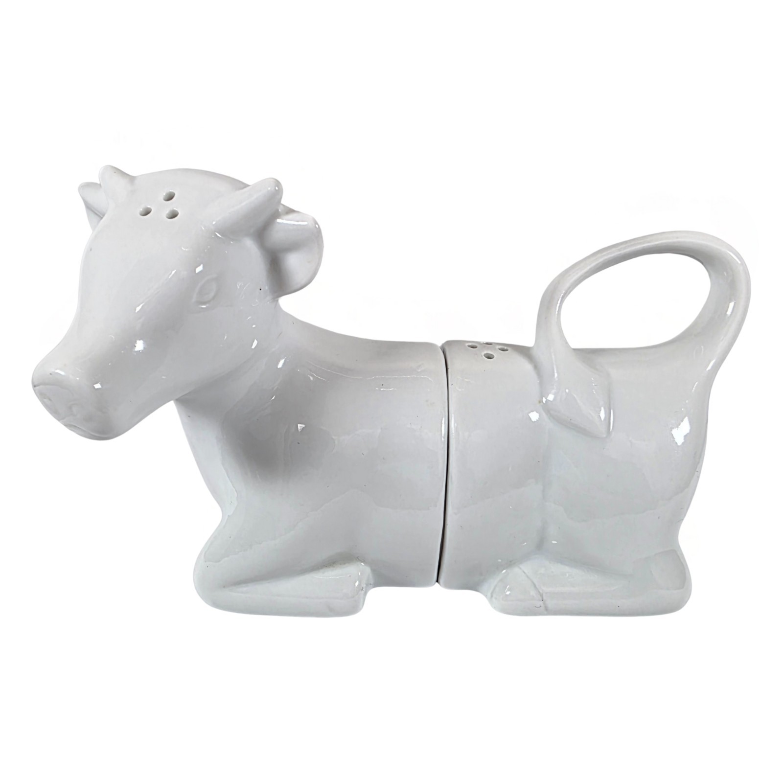 Vintage Porcelain Cow Salt & Pepper Shakers White Farmhouse Kitchen Decor