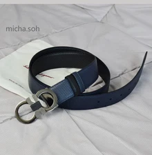 Ferragamo Reversible Black /Blue Men belt length 120 cm +Silver Gancini buckle