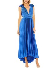 Mac Duggal Ruffle Top Sleeveless V Neck Pleated Gown Women's