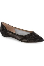 Badgley Mischka Gigi Crystal Pointed Toe Flat Mesh Black Evening Party Size 6.5