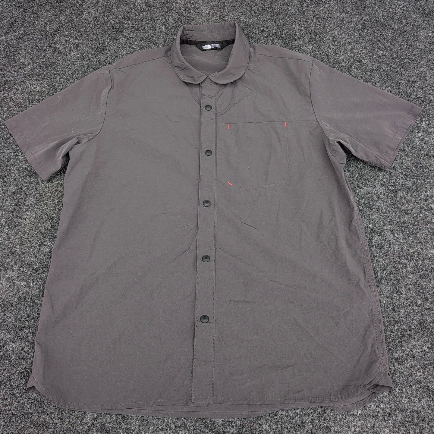 North Face Shirt Mens Medium Gray Dome Short Sleeve Snap Stretch Hiking
