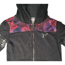 PINK VS Victorias Secret Sequin Bling Hoodie Full Zip Gray Floral Flower XS y2k