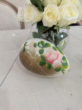 Large Antique Victorian Hand Blown Milk Glass Easter Egg Embossed Cross Rose